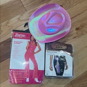 Barbie Western Outfit with Pink Iridescent Hat and gun holster!